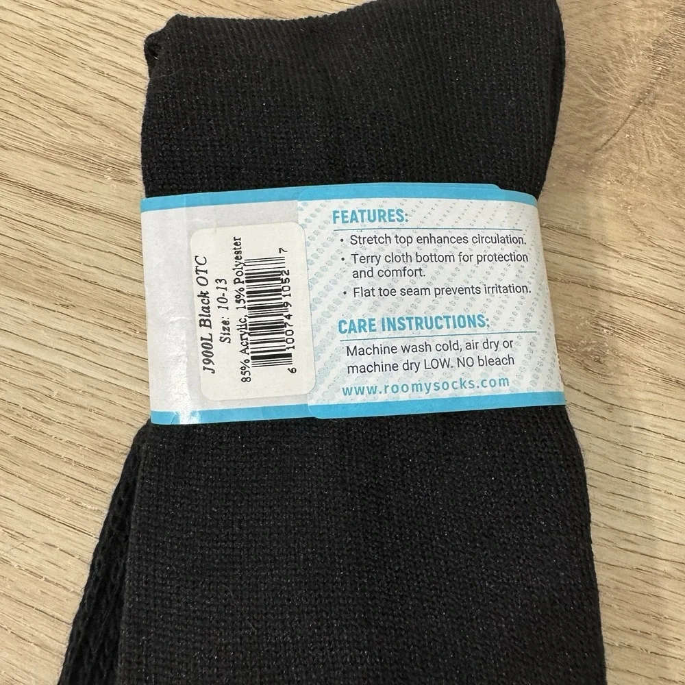 Roomy Socks Black Diabetic Socks‎ J900L OTC Mens Size 10-13 Acrylic & Polyester